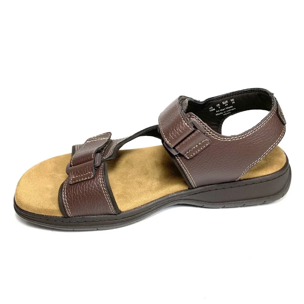 Dr. Scholl's Penn Mens Brown Leather Adjustable Sandals Ankle Strap Comfort 10 M